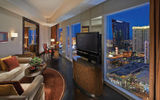 A Strip View Suite Living Room at the Mandarin Oriental Las Vegas.