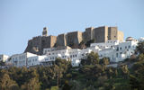 The fortified Patmos Monastery, which dates from 1088, surrounded by the houses of Chora, the capital of the Greek island of Patmos.