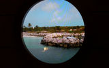 The virtual portholes in the inside staterooms display an actual feed from outside the ship. Here, passengers woke up to a view of Disney's private island, Castaway Cay.