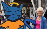 TW reporter Gay Nagle Myers hung out with le chat (the cat), the mascot of Montreal's 35th Jazz Festival.