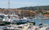 Some of the visiting boats moored in the harbor at the edge of Saint-Tropez, a fishing village gone upmarket.