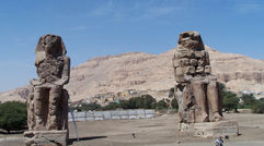Archeologists recently discovered two new ancient statues near the much-visited Colossi of Memnon, pictured, near Luxor.