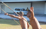 Two javelin throwers take aim.