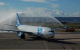 In the photo above, a celebratory spray showers an XL Airways aircraft at Marseille. This was not the plane that carried the author, but the celebratory experience was the same. Photo provided by XL Airways