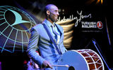 Turkish Airlines' Global Brand Ambassador and NBA star Kobe Bryant plays the drums in a traditional Turkish ceremony at the Turkish Airlines Los Angeles Celebration Launch Event.