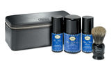 According to the manufacturer, the Art of Shaving Travel Kit contains the four elements of the perfect shave experience: a pre-shave oil (1 ounce); a glycerin-infused shaving cream (1.7 ounces); a Fusion Razor; and a moisturizing after-shave balm formulated with shea butter and jojoba oil (1.7 ounces). Add to this a travel shaving brush as well as a leather carrying case, and you have a great grooming accessory for the man on the move.