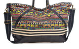 This sturdy bag is an eye-catcher, employing for its colorful look the works of artists engaged by Sakroots to create prints that are ''laid back, cheerful and fun.'' This duffel, measuring 24 by 7 by 15 inches, comes equipped with an adjustable and removable cross-body strap; a zippered back pocket; and three interior pockets, one of them zippered. The top is a soft canvas, while the bottom is a coated canvass. Weighing only one pound, it is versatile enough to be used as an overnighter or even a capacious gym bag.