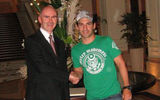 The Corinthia Hotel Budapest hosted three of the teams for the 2010 Formula One Grand Prix held Aug. 1 at the Hungaroring, just outside Budapest. Pictured: Hotel GM Adrian Ellis with Timo Glock, driver for Virgin Racing.