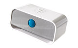 Brookstone carries this 10-ouncer, which offers excellent sound quality for the price. Like almost all of the other speakers, the Big Blue provides Bluetooth functionality up to a distance of 30 or so feet and comes with a USB cord, wall adapter and rechargeable battery (in this case, about six hours of playing time on a charge).