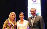 ACTE awards Aileen London, senior man., global meetings Asia Pacific, for Oracle Corp., with its President's Award. Pictured with London, Georgie Farmer, ACTE regional chair, Asia-Pacific and Asia travel manager, Microsoft Corp.; Ron DiLeo, executive director, ACTE.
