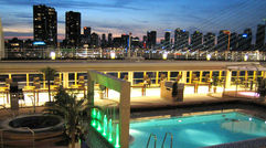 A view of the ship's pool deck at night. (photo by Johanna Jainchill)