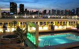A view of the ship's pool deck at night. (photo by Johanna Jainchill)