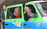 Posing with a Florida Keys & Key West-decorated taxi in London are Yves Vrielynck, Monroe County Tourist Development Council DSM; Lauren Sycamore, UK rep; and Stacey Mitchell, director of sales.