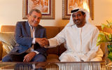 Sheikh Bin Saeed Al Makthoum and Sol Kerzner, CEO and Chairman of Kerzner International, celebrate the opening of the One&Only The Palm in Dubai.