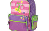 From the Steven Joseph company comes this scaled-down version of mommy and daddy's wheeled suitcase, just a lot more colorful and fun to take on trips. About 18 inches in height, the ideal size for globe-toddlers, this bag has multiple zippered pockets, an extendable handle and two wheels for easy transport. The eye-catching exterior, which can be monogrammed, features numerous design themes, among them Butterfly, Dino, Owl, Sports and Airplane.