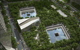 An aerial rendering of the Northeast corner of the memorial site.