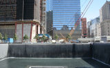 Testing the fountains in the north pool. The water will flow into a seemingly bottomless center cavity, symbolizing the enormity of the loss.