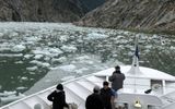 The Spirit of Endeavour navigating through an ice-choked inlet in Tracy Arm, Alaska.