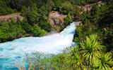 After first rushing through a narrow stone channel, 52,000 gallons of the Waikato River, New Zealand's longest, plunge every second over the 30-foot rock face of Huka Falls. Pouring out of Lake Taupo, the Waikato travels 264 miles north before spilling into the Tasman Sea south of Auckland, producing nearly 15% of New Zealand's power on the way.