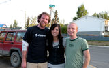 The Holland America tour leaders (from left) Pat Whaley, Rachel Wright and Justin Jasperson during some downtime on the drive between Dawson City and Whitehorse.