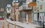 A street scene in Dawson City, Yukon, a former gold rush town near the Klondike Gold Fields.