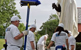 Getting ready for the official unveiling of the Louis Armstrong statue. (photo by Judi Bottoni)