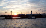 The famed bridges over the Neva River include the Dvortsoviy Most, or Palace Bridge, seen here at sunset with Tsar Peter the Great's Kunstkammer museum in the distance.
