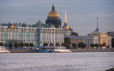 The Winter Palace, the dome of St. Isaac's Cathedral and the towers of the Admiralty as seen from the Peter and Paul Fortress.