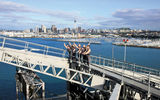 Thrill seekers can not only climb to the Auckland Harbour Bridge's summit, some 210 feet above the ocean, they can also dive off the massive steel structure. AJ Hackett Bungy offers bungee jumping from a platform beneath the bridge's eight lane highway, 130 feet above Waitemata Harbour. Photo courtesy of AJ Hackett Bungy