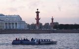 Two 105-foot "rostral columns" commemorating Russian naval victories stand guard on the shores of the Strelka, or eastern tip of Vasilevskiy Island.