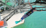 This is the view Travel Weekly contributing editor Shane Nelson (pictured) had as he jumped toward the water below, arms and eyes wide open. Photo courtesy of AJ Hackett Bungy