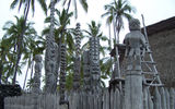 The reconstructed ancient Hawaiian heiau, or temple, at the Pu'uhonua O Honaunau National Historic Park, the site of a former place of refuge for native Hawaiians who had been defeated in battle or had broken kapu, or local taboo laws.