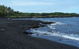 The largest of the Hawaiian Islands, the Big Island is home to five volcanoes: Kohala (extinct), Mauna Kea (dormant), Hualalai (active, but not currently erupting), Mauna Loa (active, but quiet) and Kilauea (continuously erupting since 1983). The island is noted for its volcanic black-sand beaches, such as this strand at Punalu'u on the southeast coast.
