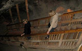 Descending some of the nearly 500 steps down into the depths of the 700-year-old saltworks at Wieliczka, outside Krakow, Poland.