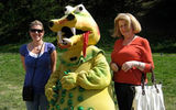 My sister, Tara Muratore (left) and mother, Jeanette, pose with the dragon, or "smok," at Wawel Castle in Krakow.
