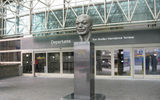 Bust of the late Tom Bradley, mayor of Los Angeles for 20 years beginning in 1973, at departure-level entrance.
