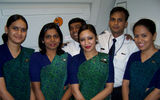 Business class flight attendants served up a warm welcome on Air India flight AI 102 from New York to Delhi.