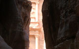 The first glimpse of the Treasury at the end of the half-mile canyon pathway leading to Petra's main site. (photo by Arnie Weissmann)