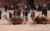 Tourists seemed as interested in camels as they were in the ruins in front of the Treasury at Petra. (photo by Arnie Weissmann)