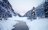 A stream feeding Lake Louise on the grounds of the Fairmont Chateau Lake Louise.