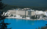 A view of the Fairmont Chateau on Lake Louise, a glacially fed lake in Banff National Park.