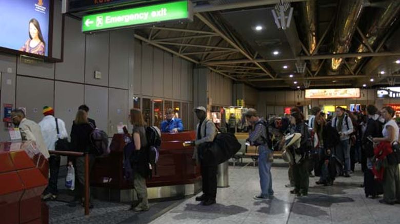 Boarding the Kenya Airways flight from Heathrow to Nairobi.