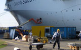 The Celebrity Solstice at the Meyer Werft shipyard in Papenburg, Germany, on Sept. 27, 2008, the day before it transited down the River Ems for its final fittings and sea trials.