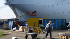 The Celebrity Solstice at the Meyer Werft shipyard in Papenburg, Germany, on Sept. 27, 2008, the day before it transited down the River Ems for its final fittings and sea trials.