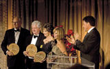 Editor in Chief Arnie Weissmann introduces the winners of Travel Weekly's 2007 Lifetime Achievement Award. From left, John Noel, Brian Kennedy, Marilyn Carlson Nelson and Donna Flora. (photo by Steve Hockstein/Harvard Studios)