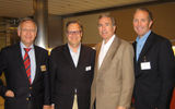 (L-R) Bernard Meyer, managing director of Meyer Werft; Harri Kulovaara, EVP maritime, RCCL; Richard Fain, CEO of RCCL; and Dan Hanrahan, Celebrity president and CEO, aboard the Solstice.