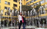 Touring sisters: Eliana and Gavriela Langer in front of a city fountain