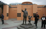 A statue of Walt Disney and Mickey Mouse at the studio lot.