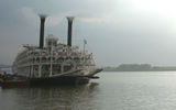 River cruise editor Michelle Baran was on hand as the Great American Steamboat Company christened the 436-passenger American Queen in Memphis, signaling the rebirth of overnight passenger cruising along the Mississippi River System. Pictured here, the American Queen docked at the Beale Street Landing in Memphis on the eve of the vessel's christening ceremony. Photos by Michelle Baran