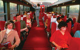 Interior of a Turboliner car as it travels through New York state in 1978.